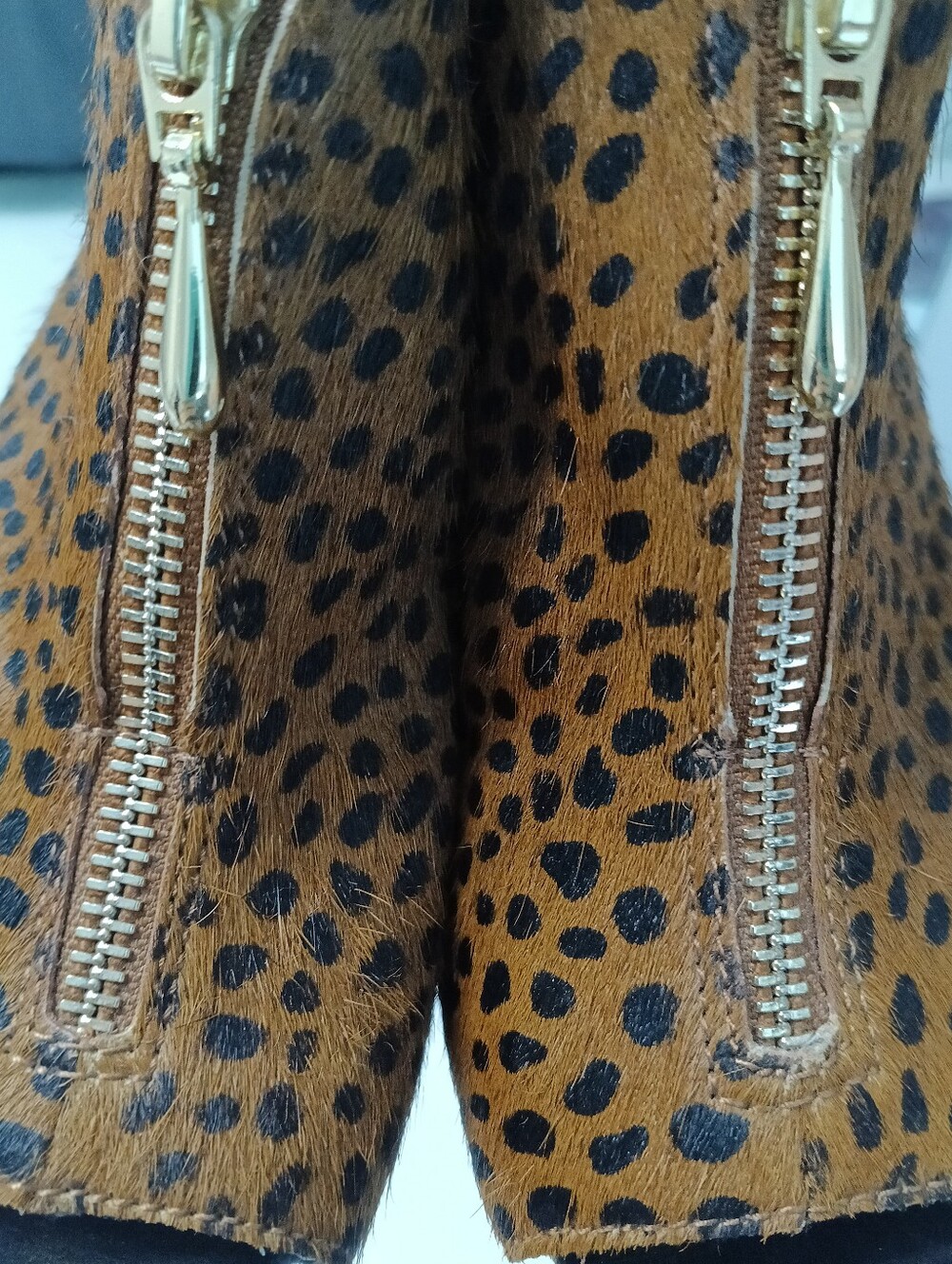 Moda Spana Leopard Calf Hair Peep Toe Slingback Heels | Gold Zip | Size 6.5 - Picture 8 of 15